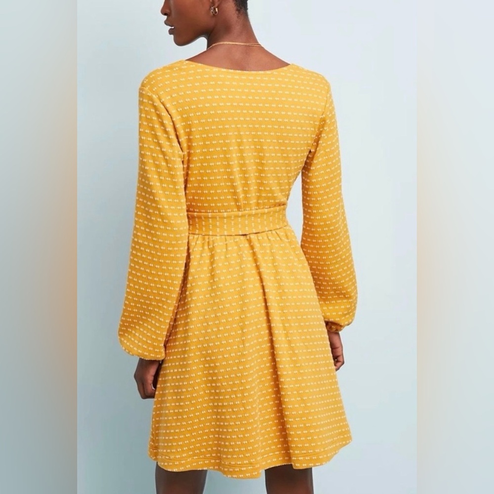 MAEVE by Anthropologie Malta Wrap Dress Mustard Yellow Dot Belted Size M - Picture 5 of 13